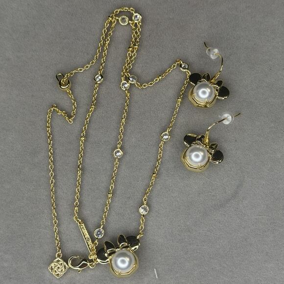 Disney | Kendra Scott Gold Minnie Mouse Earrings & Necklace Set New w Dust Pouch - Picture 8 of 10
